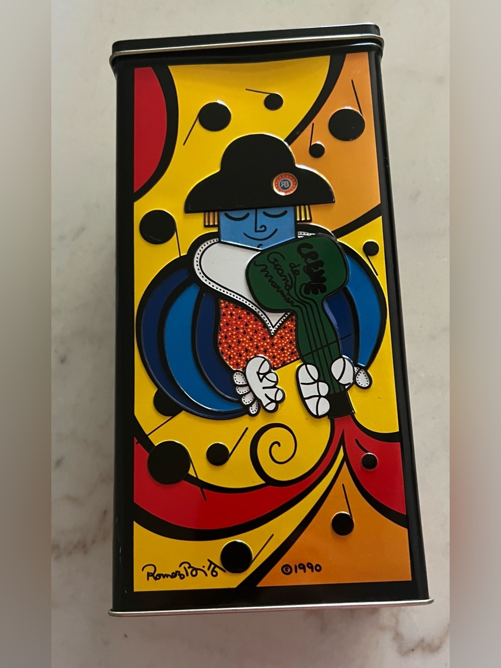 Vintage 1990 Creme De Grand Marnier Liqueur Romero Britto Pop Art Hinged Tin